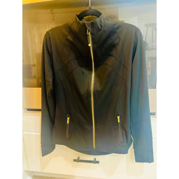 Lululemon Black Zip Up Jacket Gold Accents Thumbholes Athleisure Women Size 10 M - Picture 9 of 16